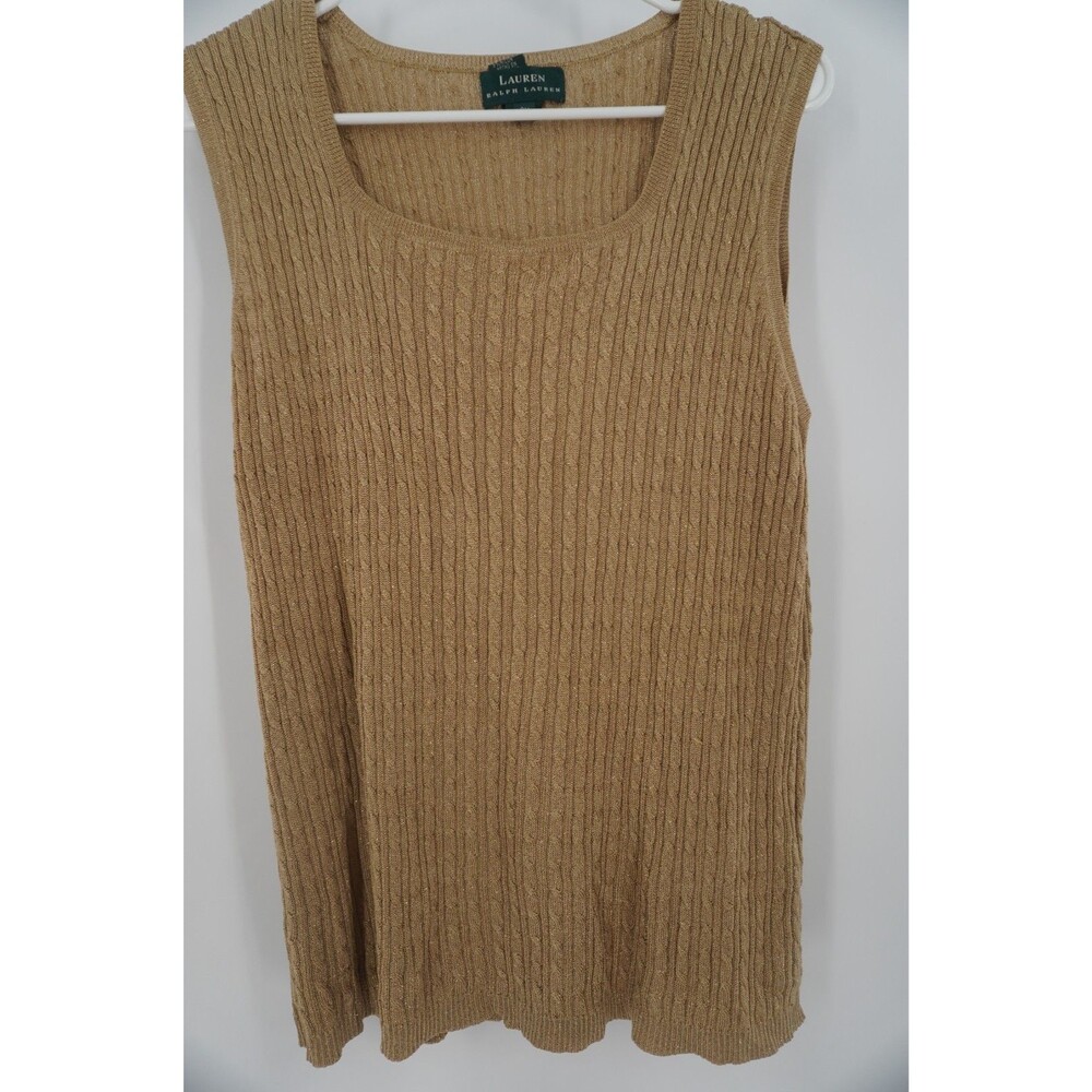 Lauren Ralph Lauren Gold Metallic Cable Knit Sweater Tank Top Women’s Size 2X